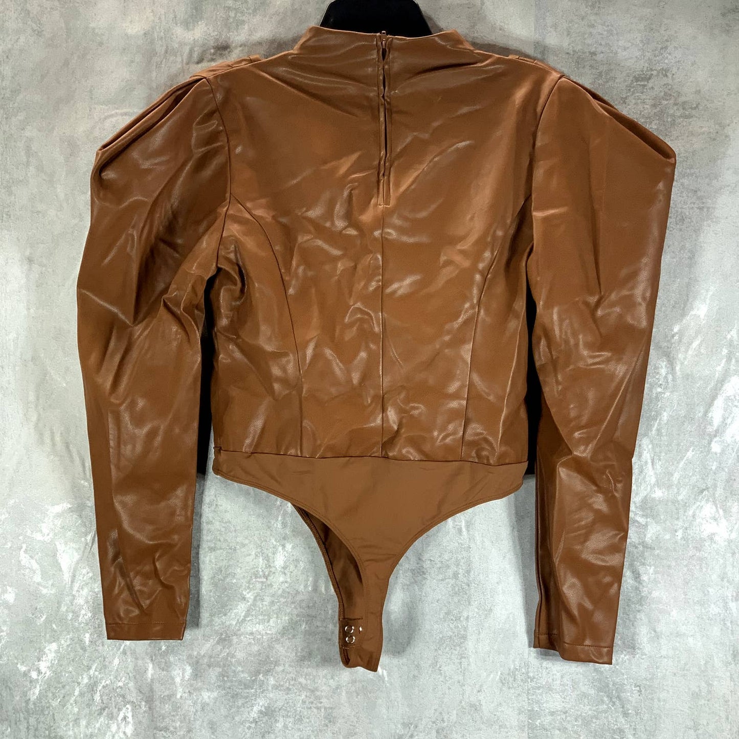 INC X CULPOS Women's Nude Camel Faux-Leather Exaggerated Long Sleeve Bodysuit