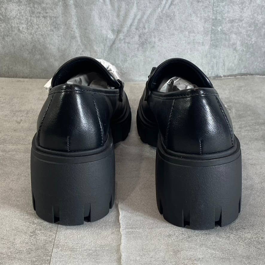 MADDEN GIRL Women's Black Hoxtonn Chain Lug Sole Block-Heel Loafers SZ 8.5