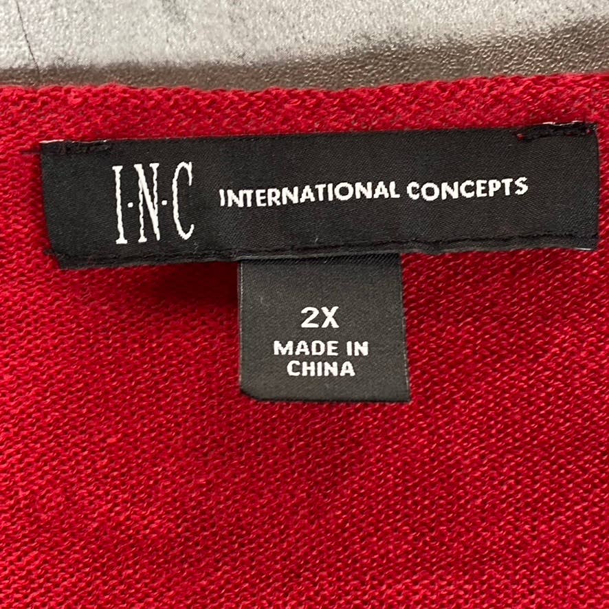 INC INTERNATIONAL CONCEPTS Women's Plus Real Red V-Neck Hi-Low Hem Pullover SZ2X