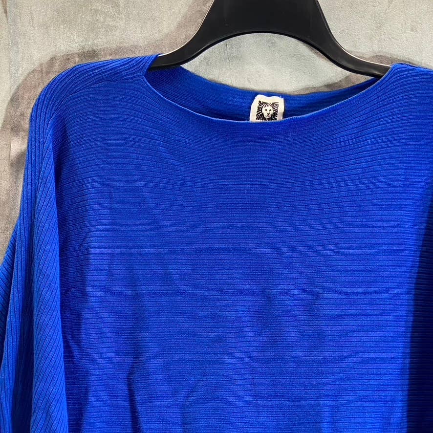 ANNE KLEIN Women's Blue Ottoman-Rib Bateau Neck Dolman Sleeve Pullover Sweater SZ S