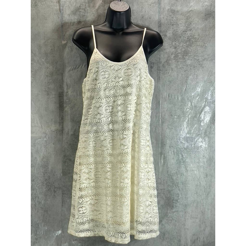 LOVE, FIRE Juniors' Ivory Scoop-Neck Adjustable Strap Lace Mini Dress SZ L