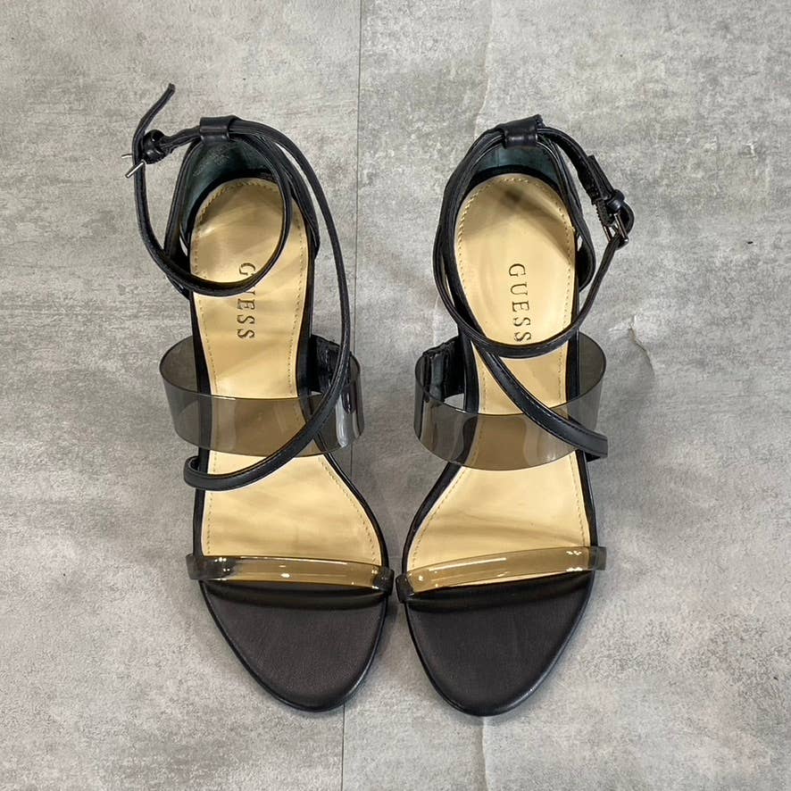 GUESS Women's Black Felicia Transparent Ankle-Strap Round-Toe Stiletto Sandals
