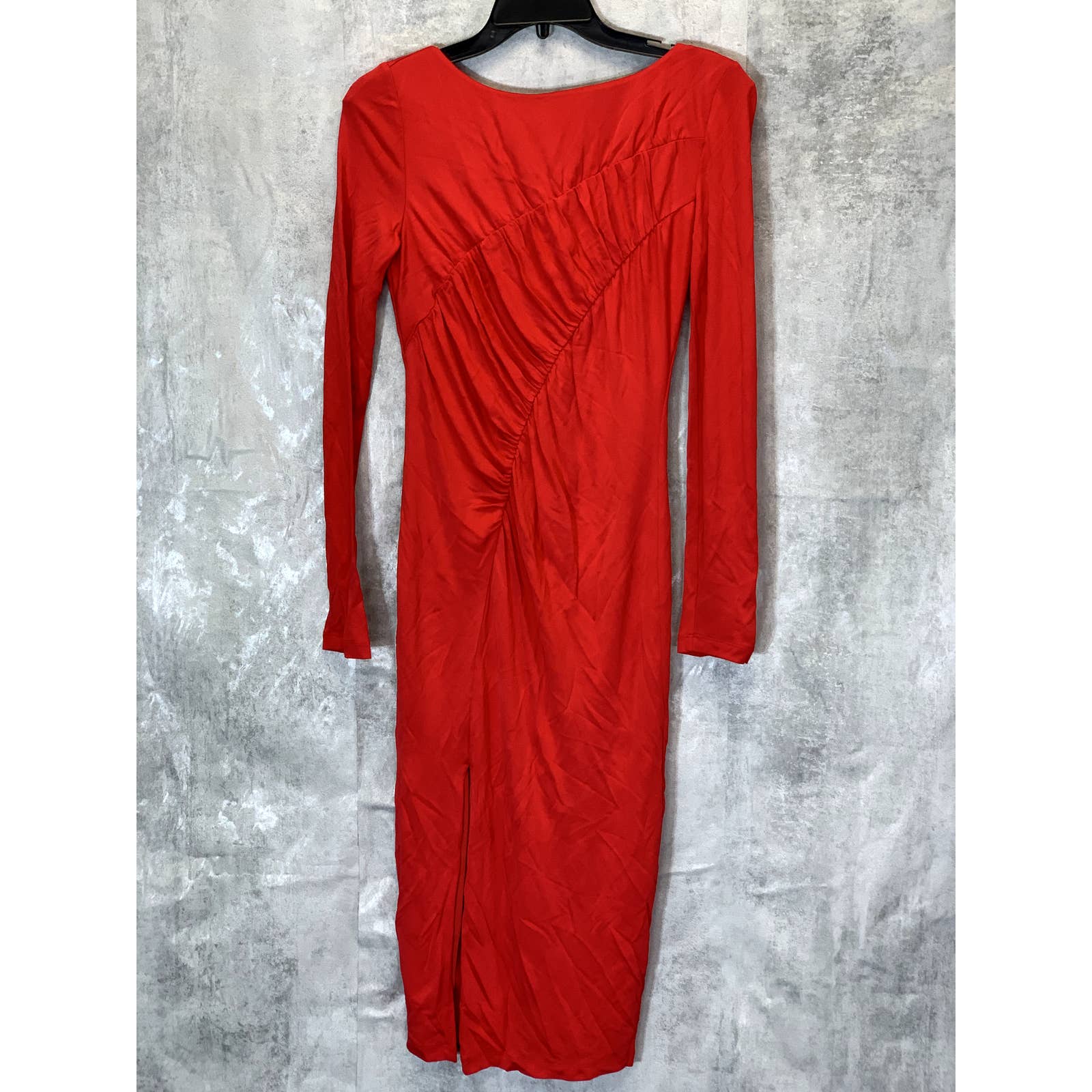 RACHEL ZOE Women's Red Ruched Long Sleeve Side Slit Knee Length Jersey Dress SZ4