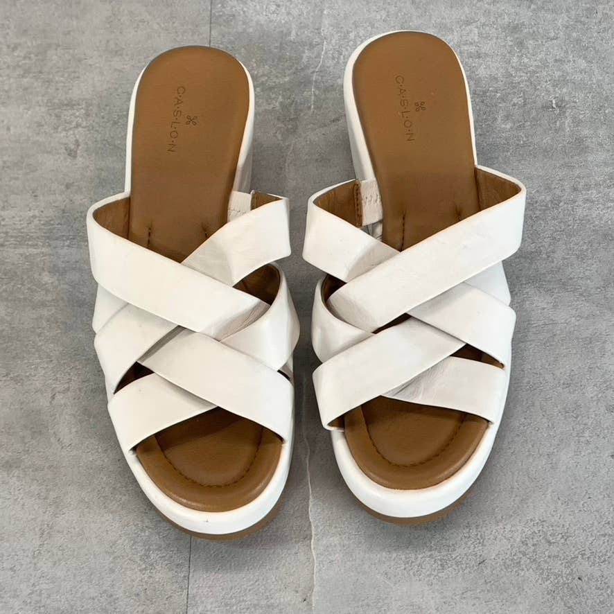 CASLON Women's White Leather Cook Platform Wedge Slip-On Sandals SZ 6