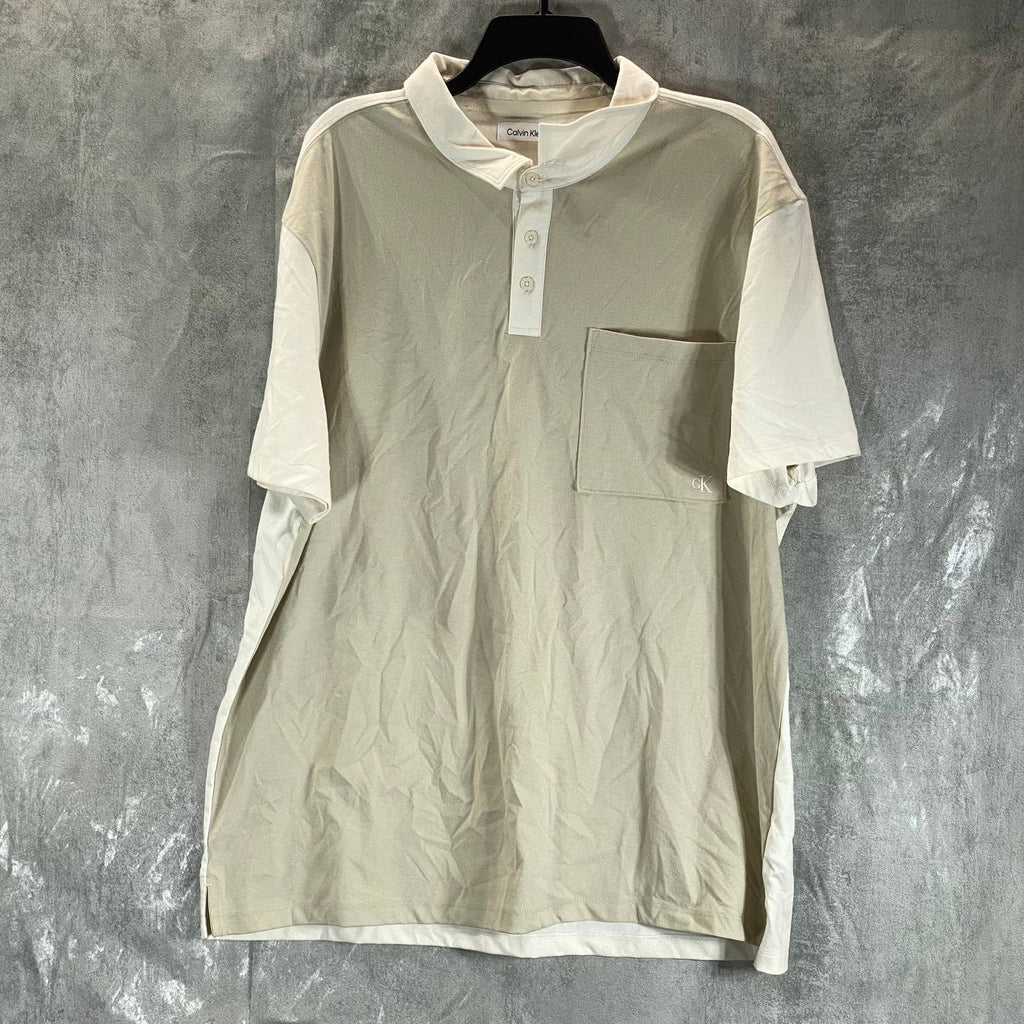 CALVIN KLEIN Men's Unbleached Smooth Cotton Colorblock Polo Shirt SZ 2XL