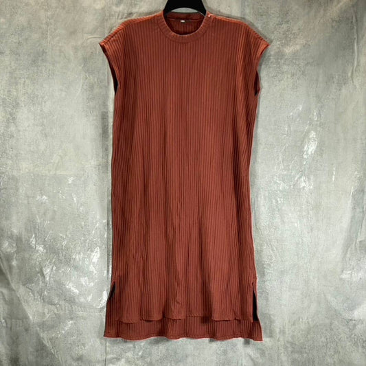 EILEEN FISHER Women's Terracotta Ribbed Crewneck Hi-Low Shift Mini Dress SZ S