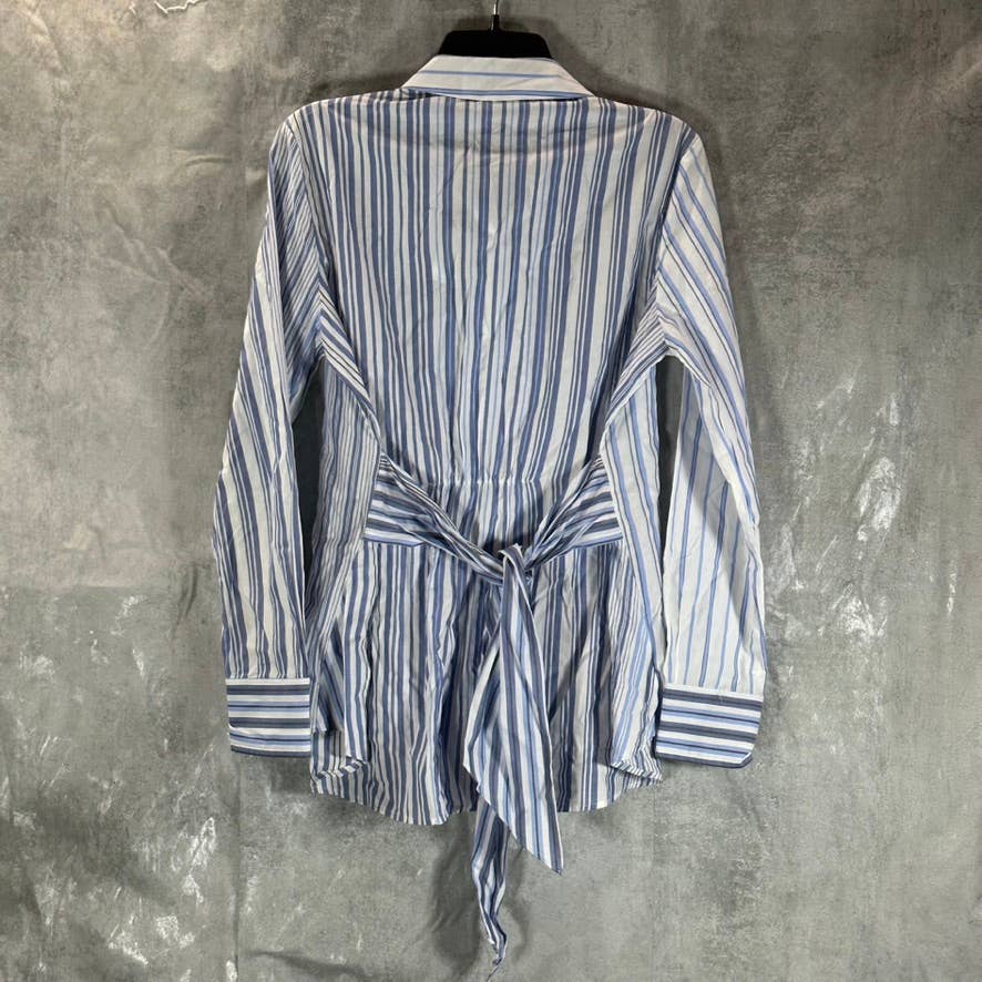 TOMMY HILFIGER Women's Bologna Blanket Blue-Stripe Tie-Waist Button-Down Tunic