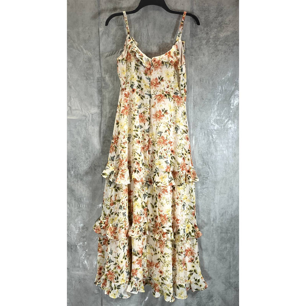 MSK Women's Blush Multi Floral Tiered Ruffle V-Neck Adjustable Strap Midi Dress