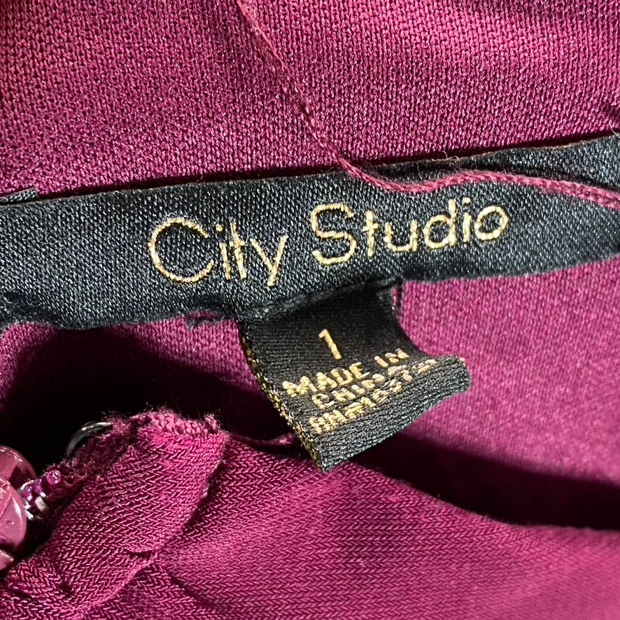 CITY STUDIO Juniors' Burgundy Cowl-Neck Open-Back Side-Slit Maxi Dress SZ 1