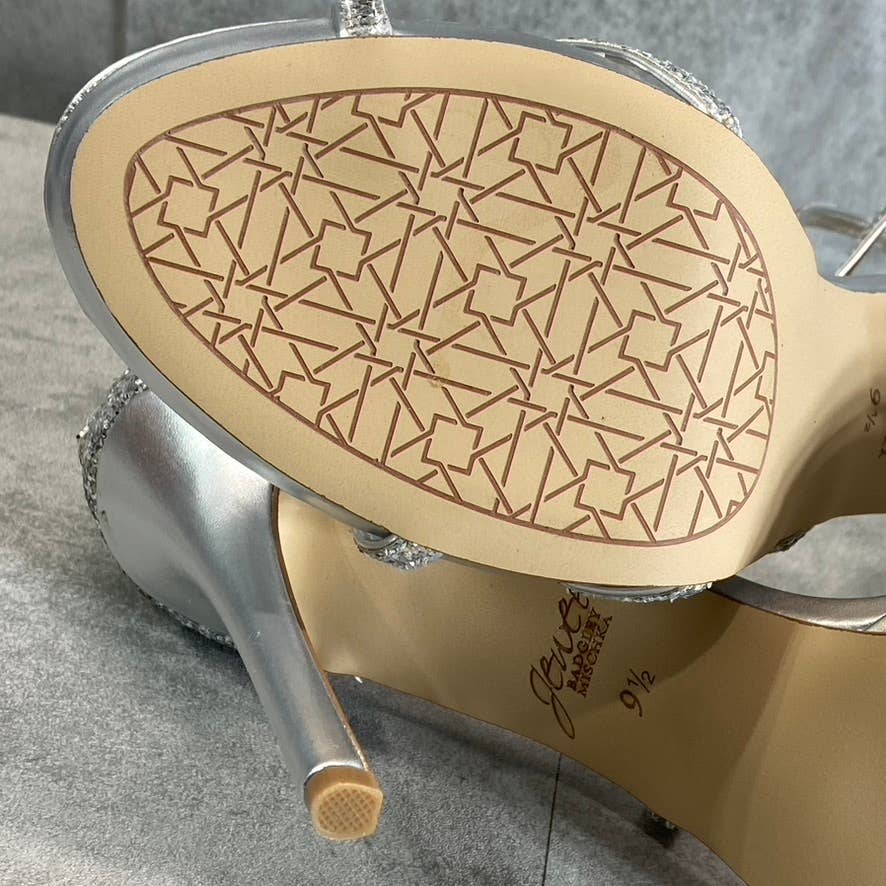 JEWEL BADGLEY MISCHKA Women's Silver Glitter Jolene Stiletto Dress Sandals SZ9.5