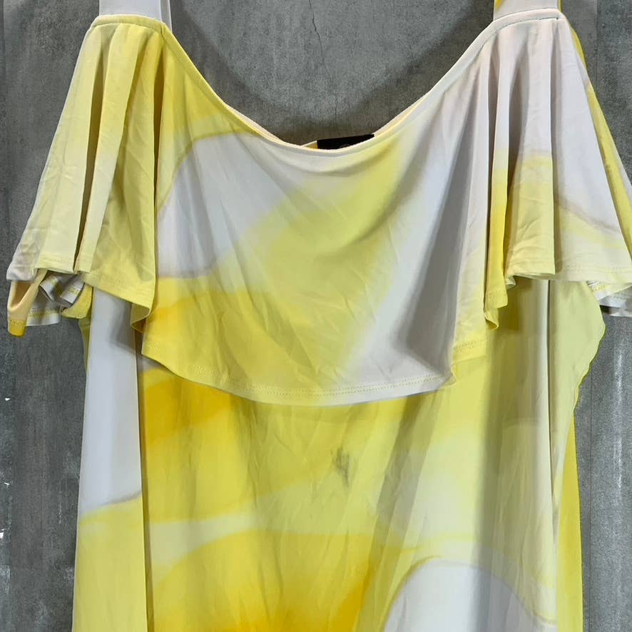 JM COLLECTION Women's Primrose Yellow Combo Ruffled Cold-Shoulder Mini Dress