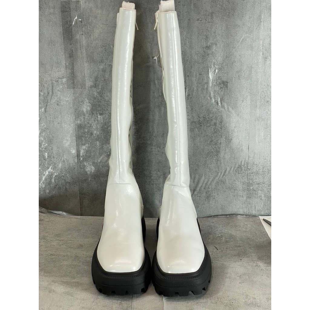 KATY PERRY Women's Optic White The Geli Solid Square-Toe Lug-Sole Tall Boot SZ11