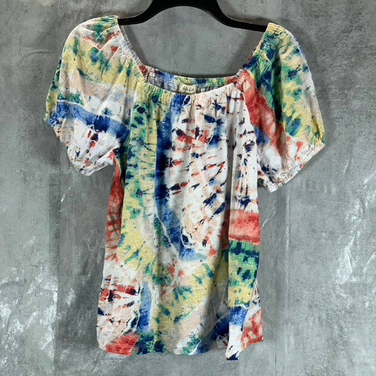 STYLE & CO Women's Petite Multicolor Tie-Dye Off-The-Shoulder Cotton Top SZ P/L