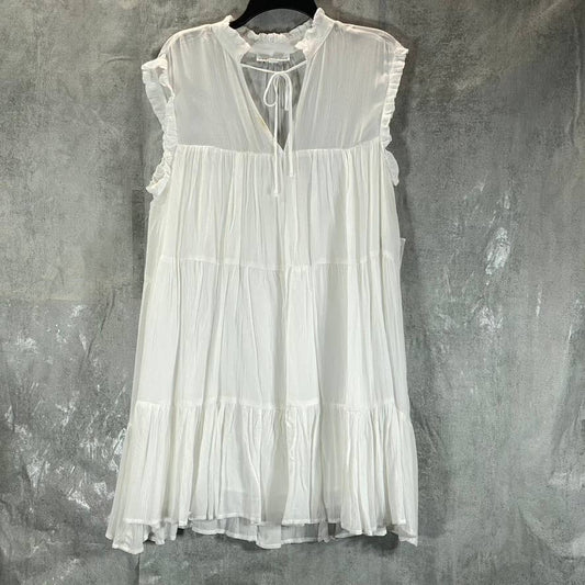 AND NOW THIS Women's White Split Tie-Neck Ruffle Tiered Mini Dress SZ M