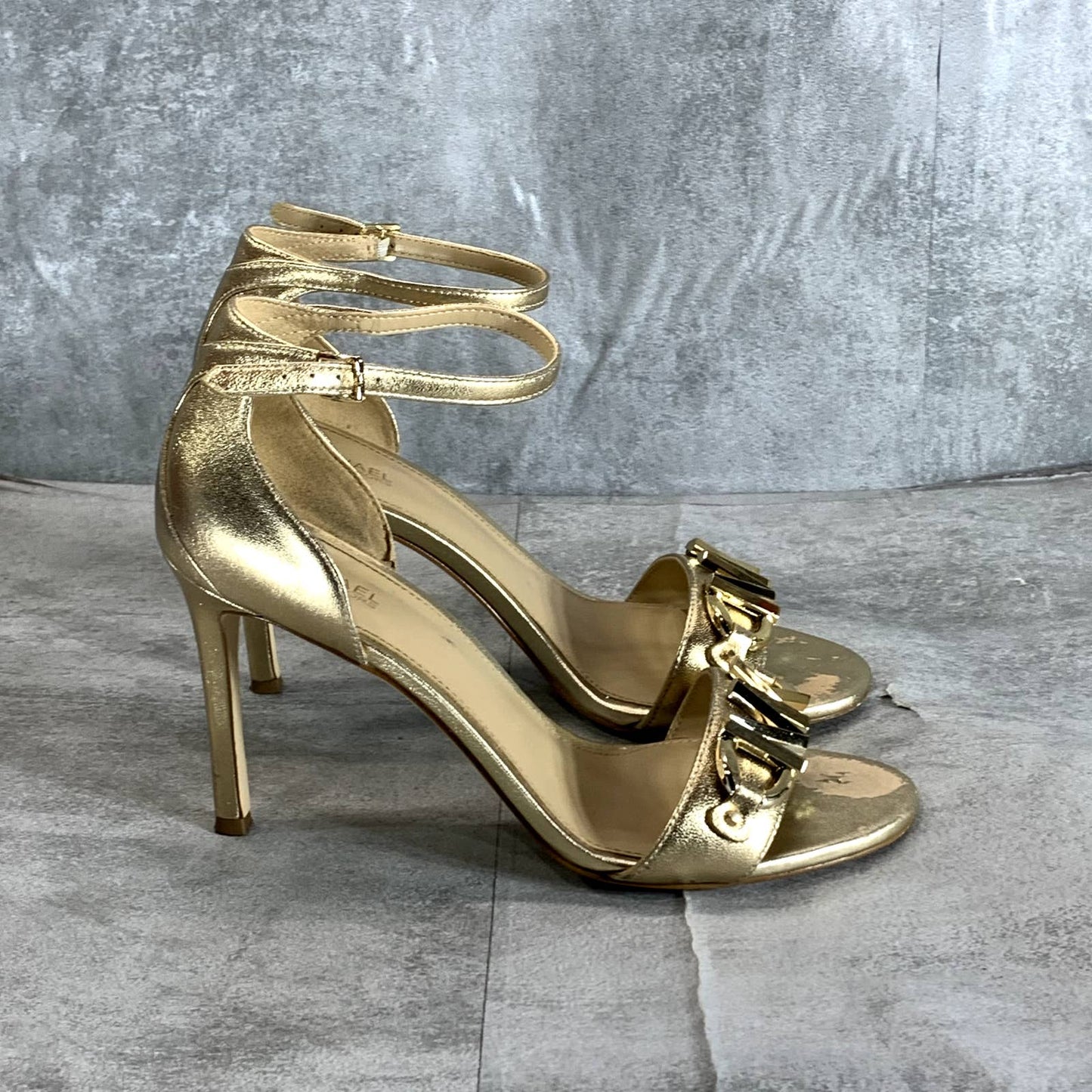 MICHAEL MICHAEL KORS Women's Gold Metallic Leather Izzy Dress Sandals SZ 7.5