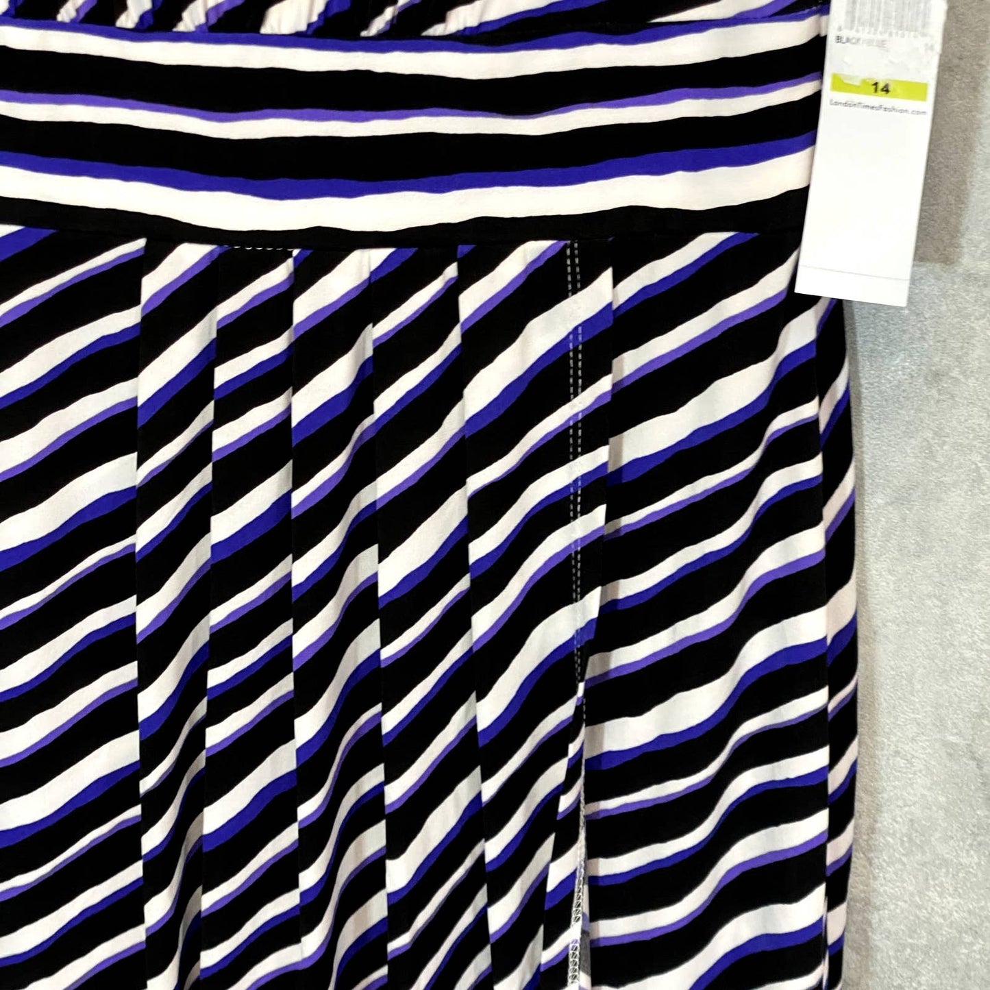 LONDON TIMES Women's Open Blue Techno Stripe Short Sleeve Jersey Sheath Dress SZ 14