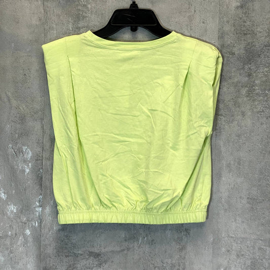 ELODIE Women's Lime Shoulder Padded Crewneck Sleeveless Elastic Waist Tee SZ S