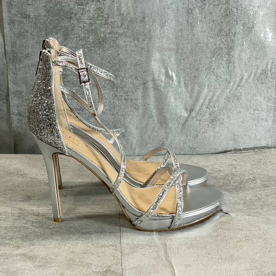 JEWEL BADGLEY MISCHKA Women's Silver Glitter Jolene Stiletto Dress Sandals SZ9.5