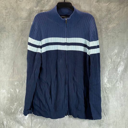 ALFANI Men's Neo Navy Colorblock Stripe Ribbed Full-Zip Sweater SZ XL