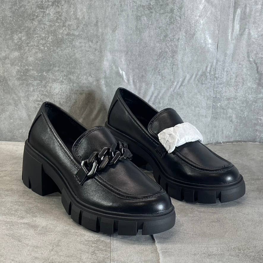 MADDEN GIRL Women's Black Hoxtonn Chain Lug Sole Block-Heel Loafers SZ 8.5
