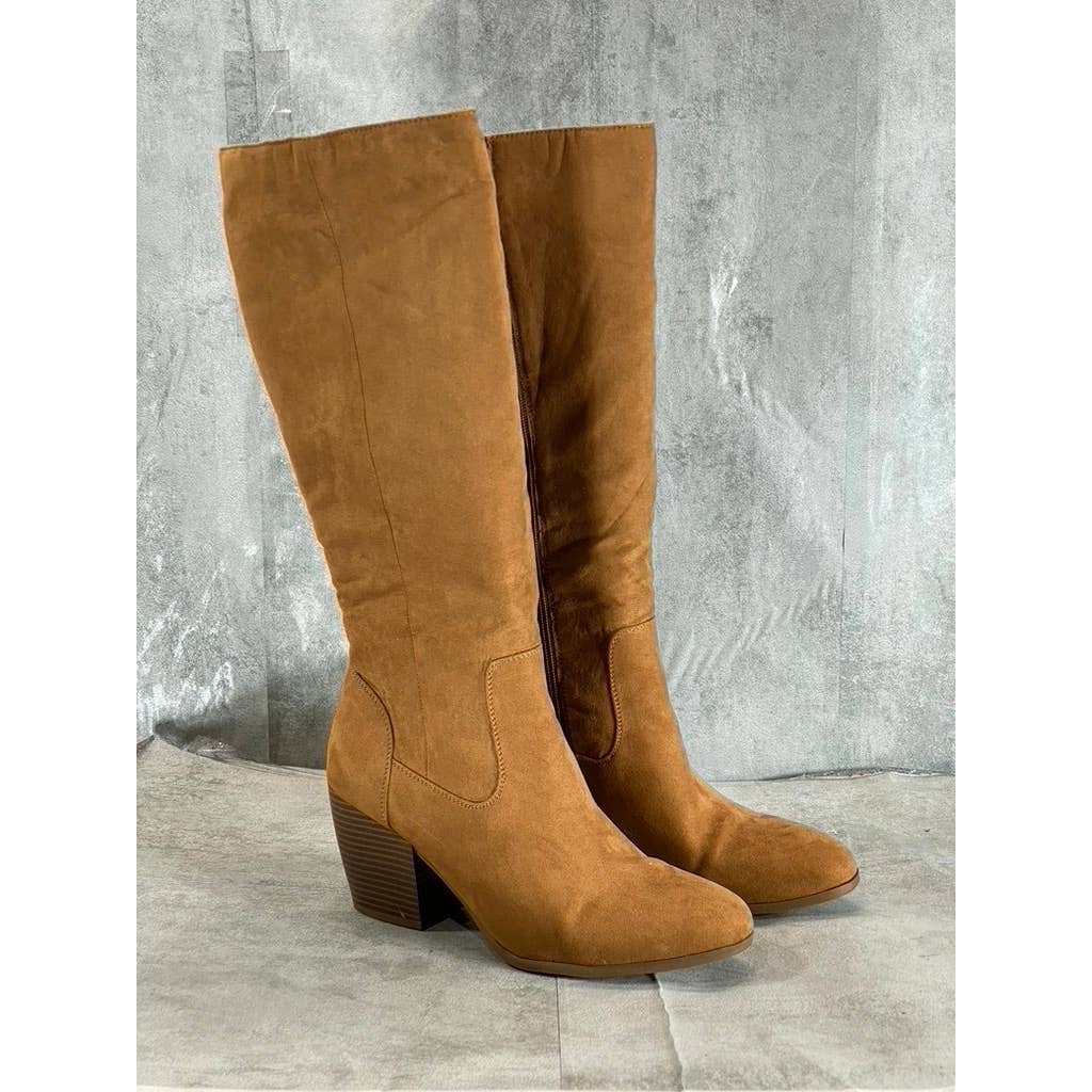 STYLE & CO Women's Bark Microsuede Warrda Round-Toe Block-Heel Tall Boots SZ 9.5