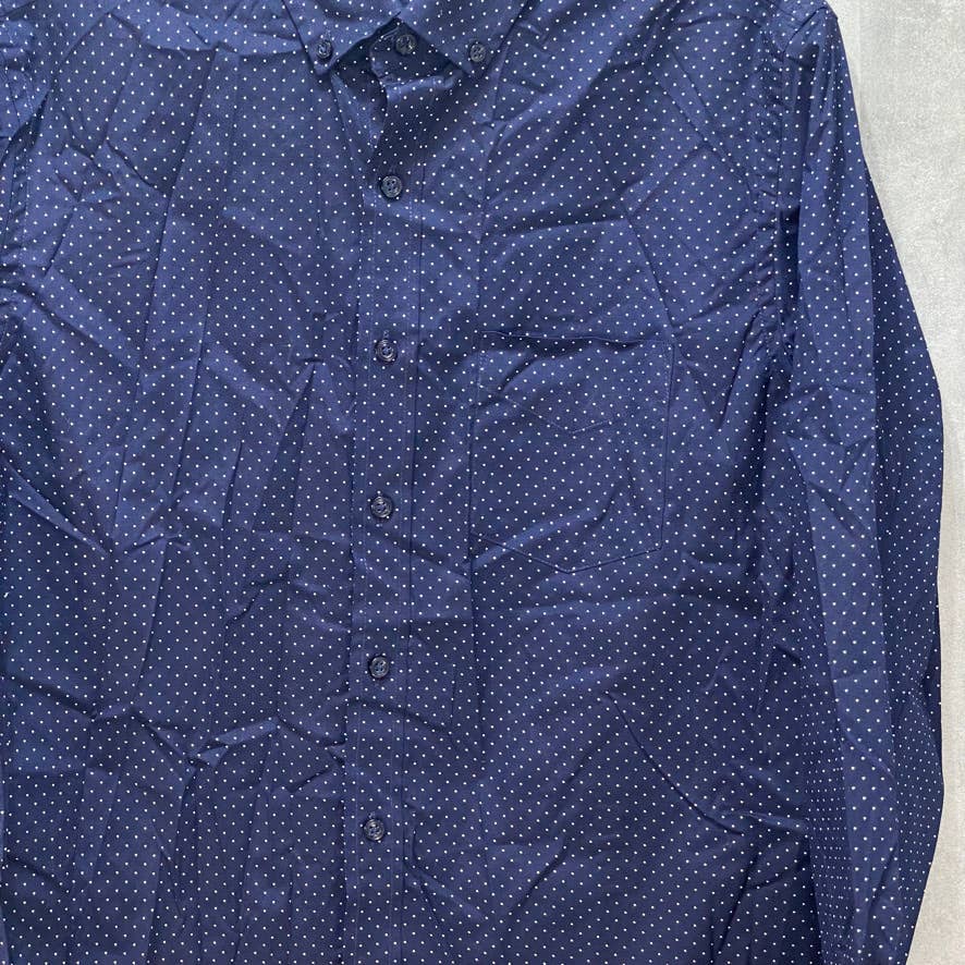 CLUB ROOM Navy Micro Dot Print Stretch Cotton Long Sleeve Shirt SZ M