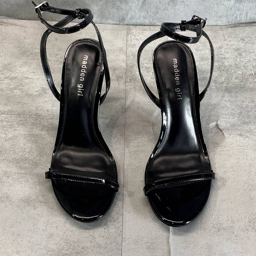 MADDEN GIRL Women's Black Patent Tasha Round-Toe Two-Piece Dress Sandals SZ 8.5