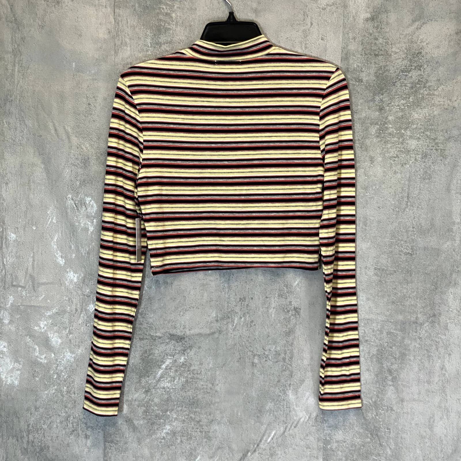 BP. Women's Yellow Multi Stripe Ribbed Mock Neck Long Sleeve Crop Top SZ M