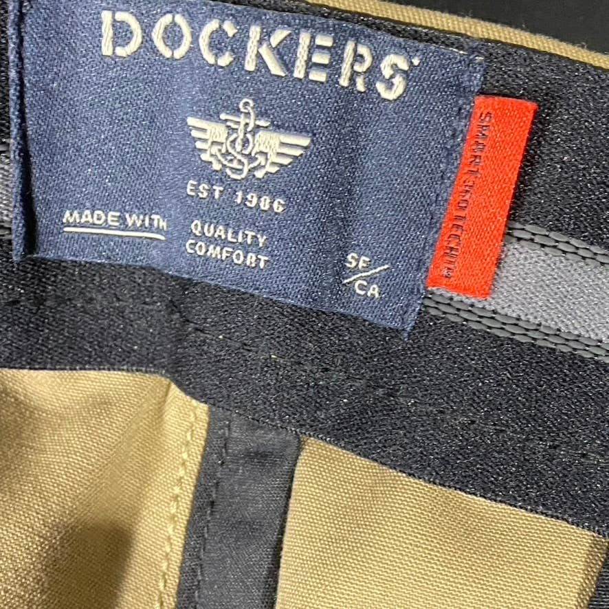 DOCKERS Men's Tan Slim-Fit Flat Front City Tech Trousers SZ 34X30