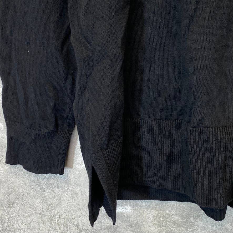 KAREN SCOTT Women's Deep Black Seam-Detail Mock-Neck Ribbed Pullover Sweater SZ L