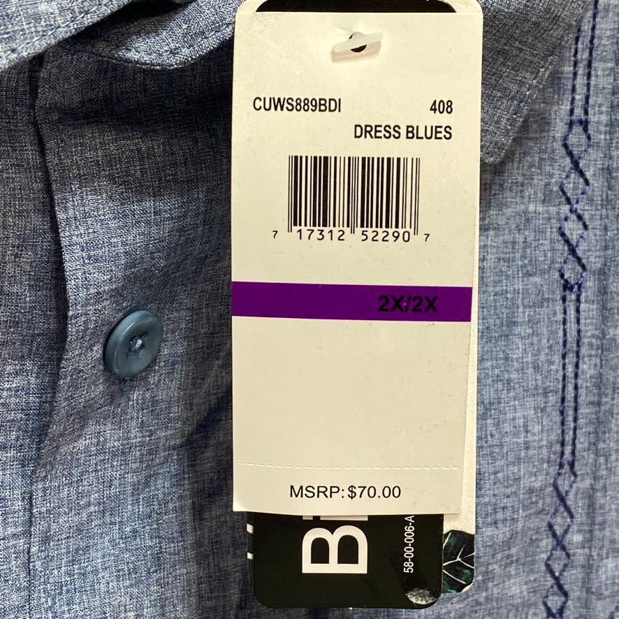 CUBAVERA Big & Tall Blue Pintuck Embroidered Chambray Short Sleeve Shirt SZ 2X