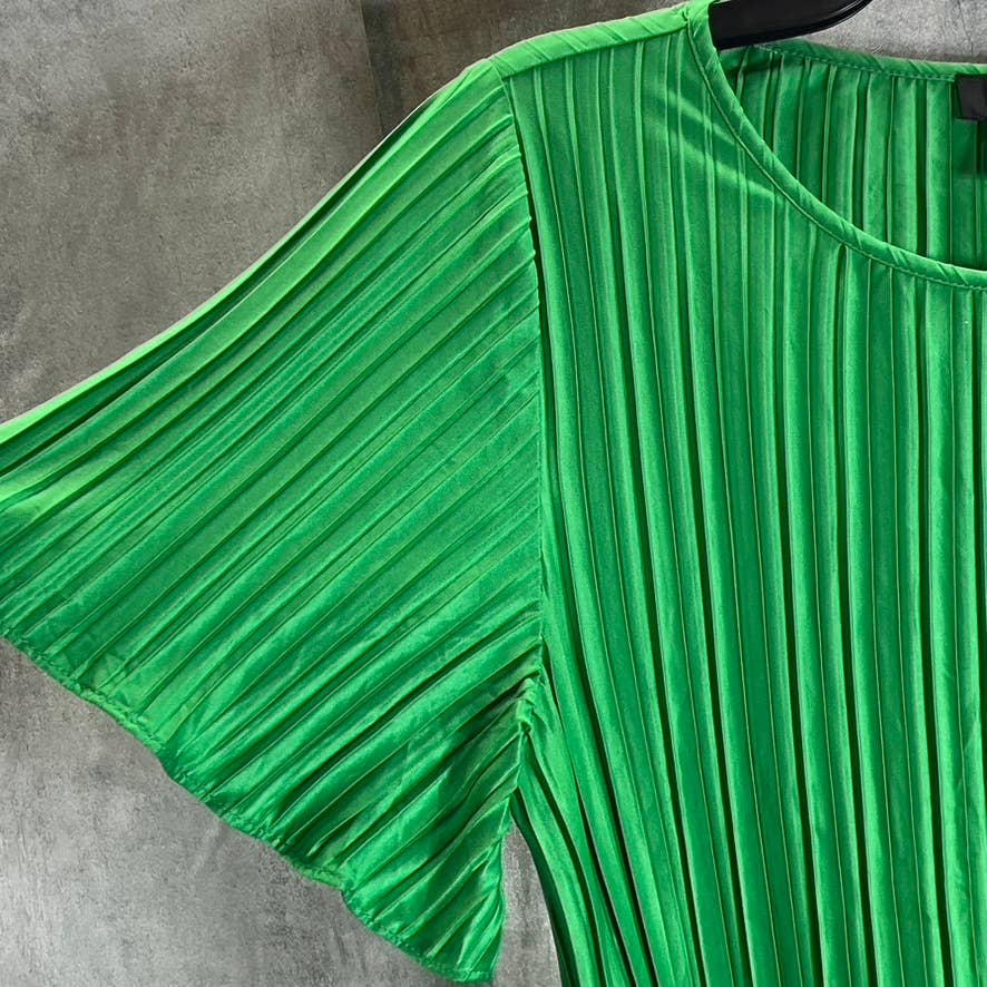 DKNY Women's Green Crewneck Pleated Tie-Waist Knee-Length A-Line Dress SZ 10