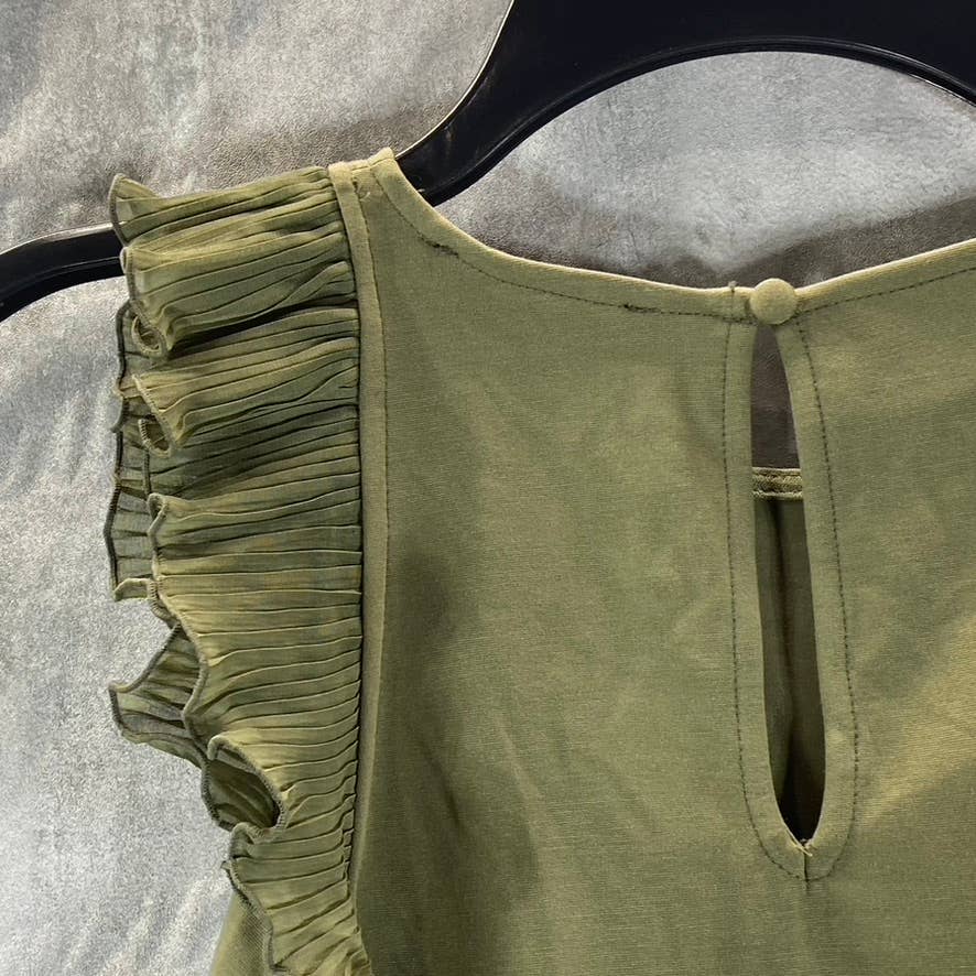 INC INTERNATIONAL CONCEPTS Women's Burnt Olive Crewneck Ruffled Tank Top SZ S