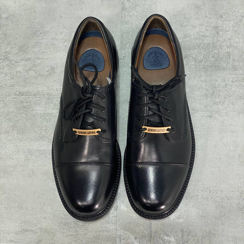 DOCKERS Wide Black Leather Bike Toe Work Manvel Oxfords SZ 8 W