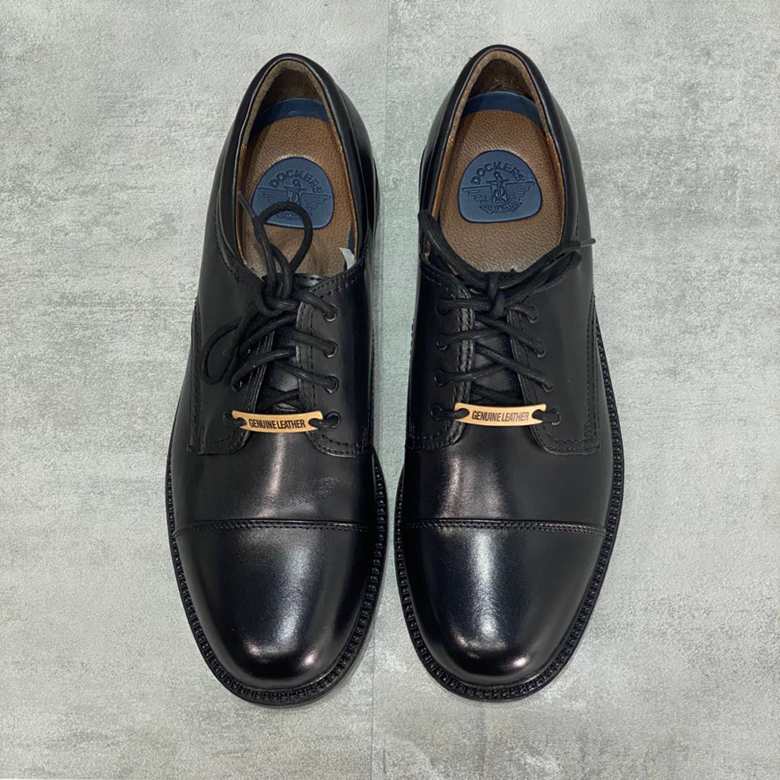 DOCKERS Wide Black Leather Bike Toe Work Manvel Oxfords SZ 8 W