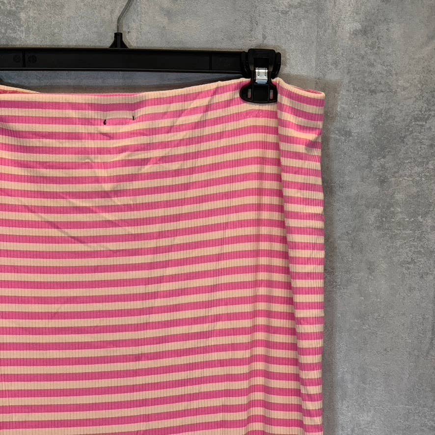 AFRM Women's Plus Size Pink/Nude Stripe Ribbed Torino Midi Pull-On Skirt SZ 2X
