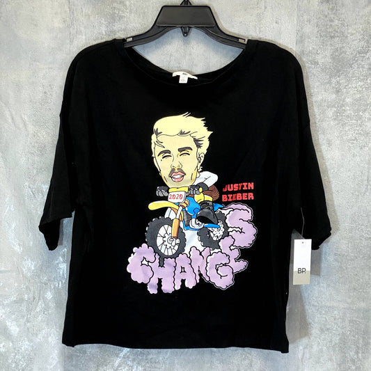 BP. Women's Black Justin Changes Bieber Graphic Crewneck Crop Short Sleeve Tee SZ M