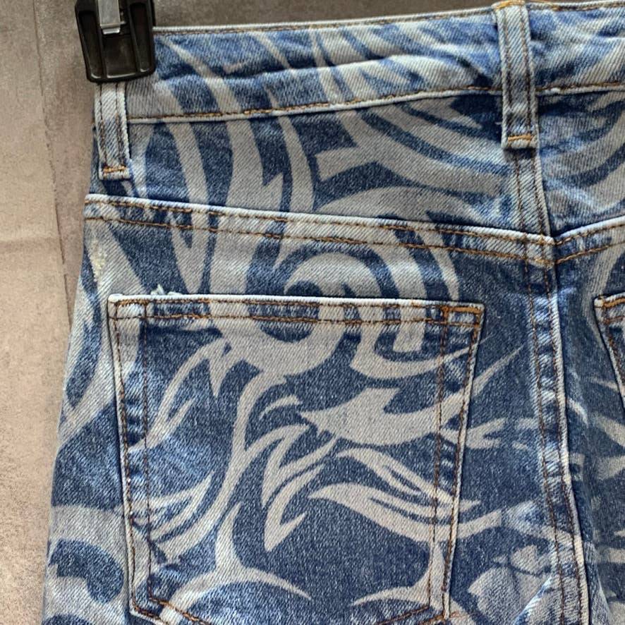 TOPSHOP Laser Print Raw Hem High Waist Crop Straight Leg Jeans SZ 4