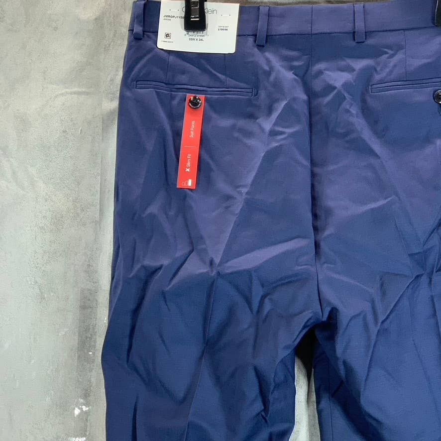 CALVIN KLEIN Men's Blue Slim-Fit Flat Front Dress Pants SZ 32X34