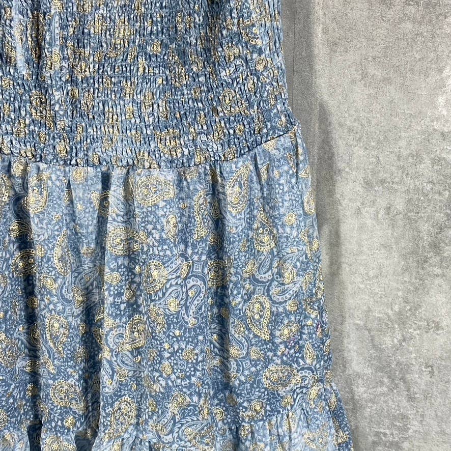 MICHAEL MICHAEL KORS Women's Petite Chambray Paisley Smocked Ruffle Dress SZ P/M