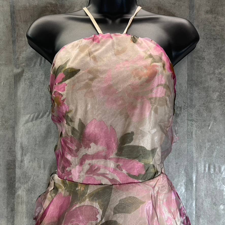 SPEECHLESS Juniors' Grey-Fuchsia Organza Floral-Print Tiered Halter Dress SZ 13