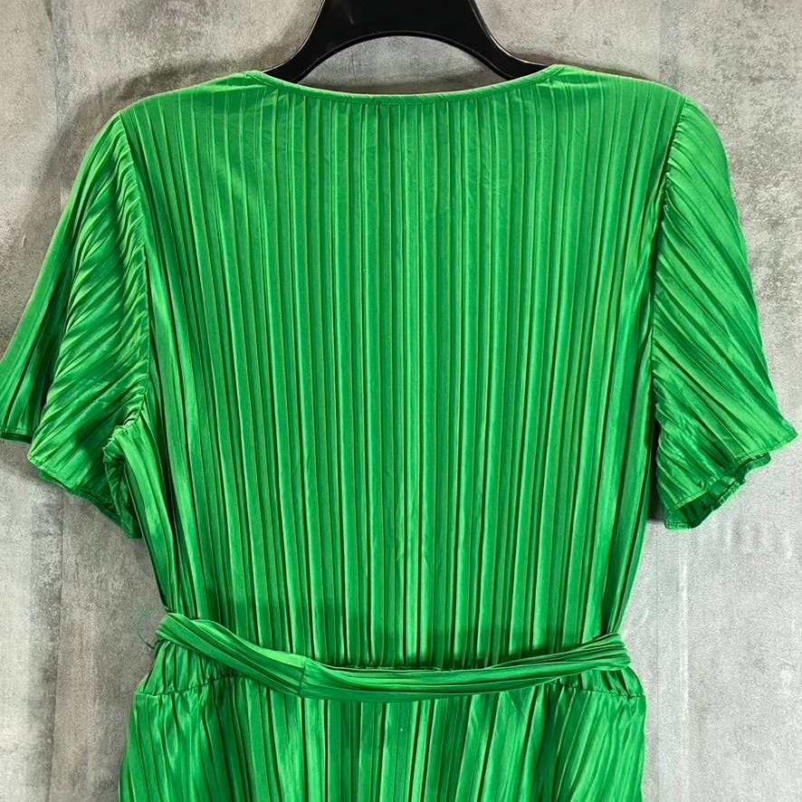 DKNY Women's Green Crewneck Pleated Tie-Waist Knee-Length A-Line Dress SZ 10