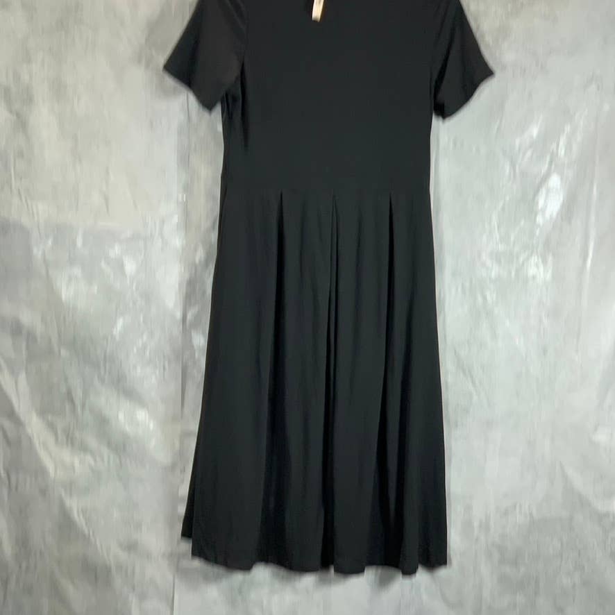 24SEVEN COMFORT APPAREL Women's Black Short Sleeve Pocket Detail Midi Dress SZ M