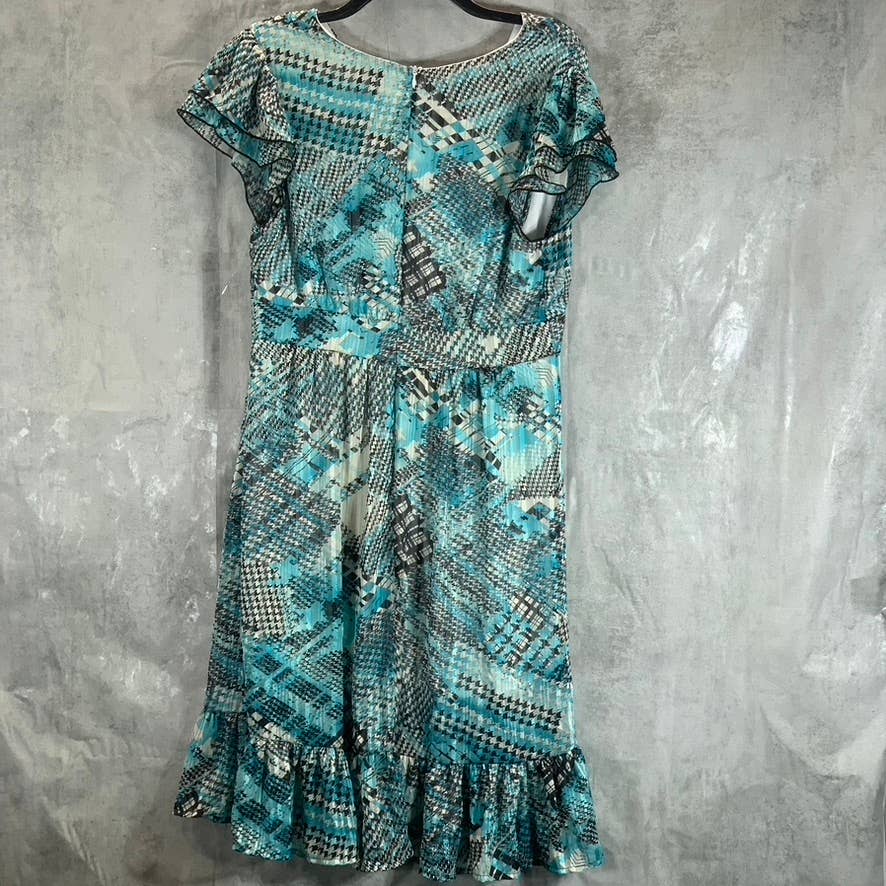 NY COLLECTION Women's Blue-Black Shadow Stripe V-Neck Empire Waist Dress SZ L