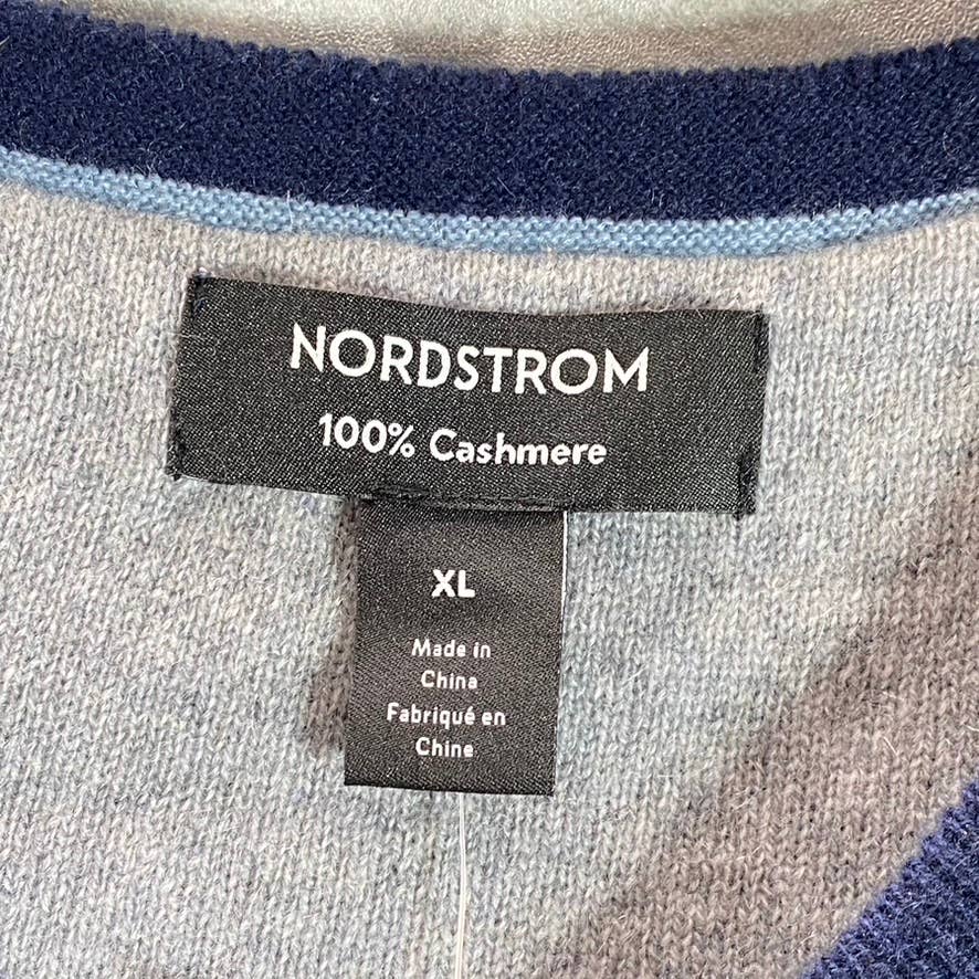 NORDSTROM Men's Navy Blazer V-Neck Cashmere Ribbed Trim Pullover SZ XL