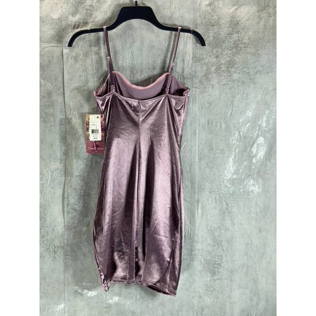 EMERALD SUNDAE Juniors' Purple Satin Ruched Asymmetrical Bodycon Mini Dress SZ S