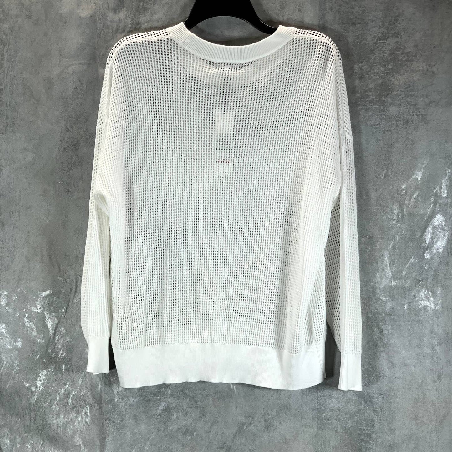 CALVIN KLEIN Women's White Mesh Logo Crewneck Long-Sleeve Pullover Sweater SZ L