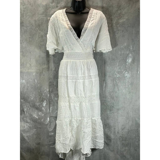 INC Women's Bright White Flutter-Sleeve V-Neck Hi-Low Midi Dress SZ XL