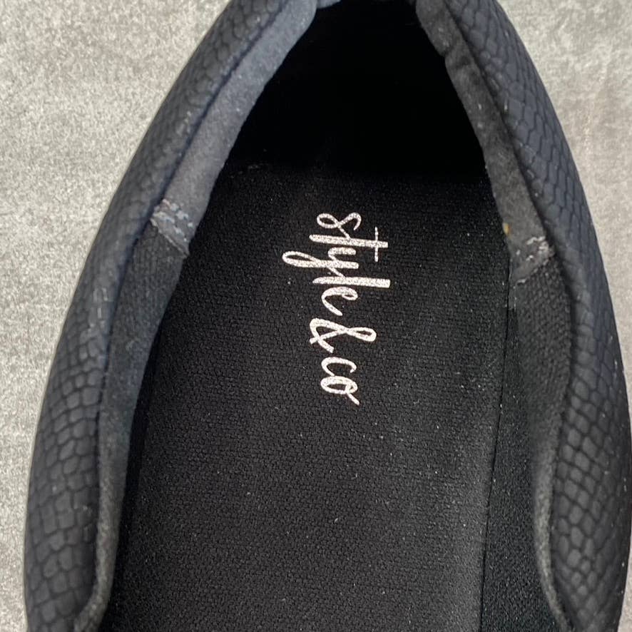 STYLE & CO Women's Black Textured Moira Zip Round-Toe Slip-On Sneakers SZ 6.5