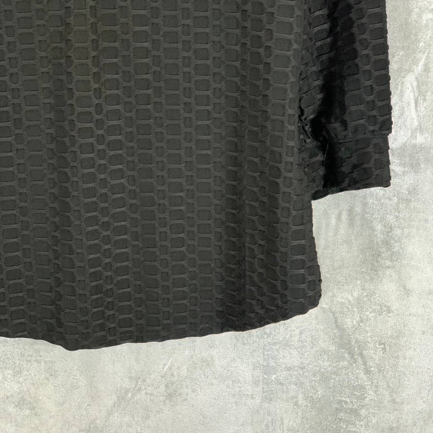 NY COLLECTION Women's Black Honeycomb Half-Zip 3/4 Sleeve Dolphin Hem Top SZ L